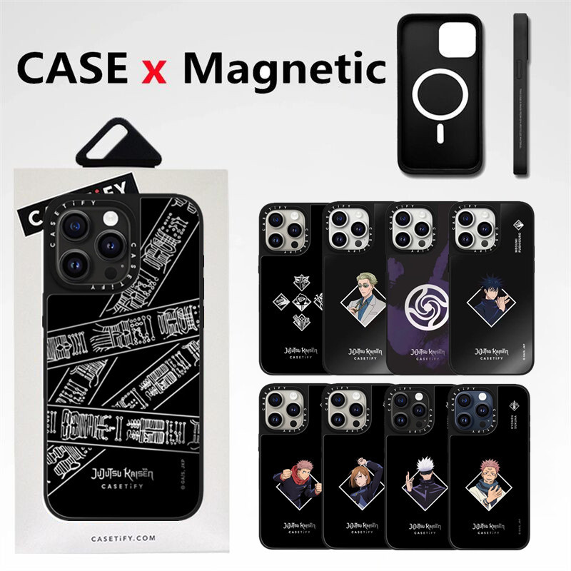 Casetifg ยี่ห้ออะนิเมะ Jujutsu Kaisen กระจกเคสโทรศัพท์แม่เหล็กพร้อมกล่องสําหรับ iPhone 16 12 13 14 15 Pro Max Plus คุณภาพสูงคลุมทั้งหมดกันกระแทกเลนส์ปกป้องปลอกแข็ง