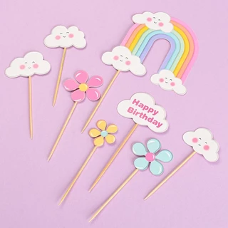 ป้ายปักเค้กสายรุ้ง 🌈☁🌈สายรุ้ง ก้อนเมฆ🌈☁🌈 สําหรับตกแต่งเค้ก 🇹🇭 🚚พร้อมส่งในไทย🚚 🇹🇭