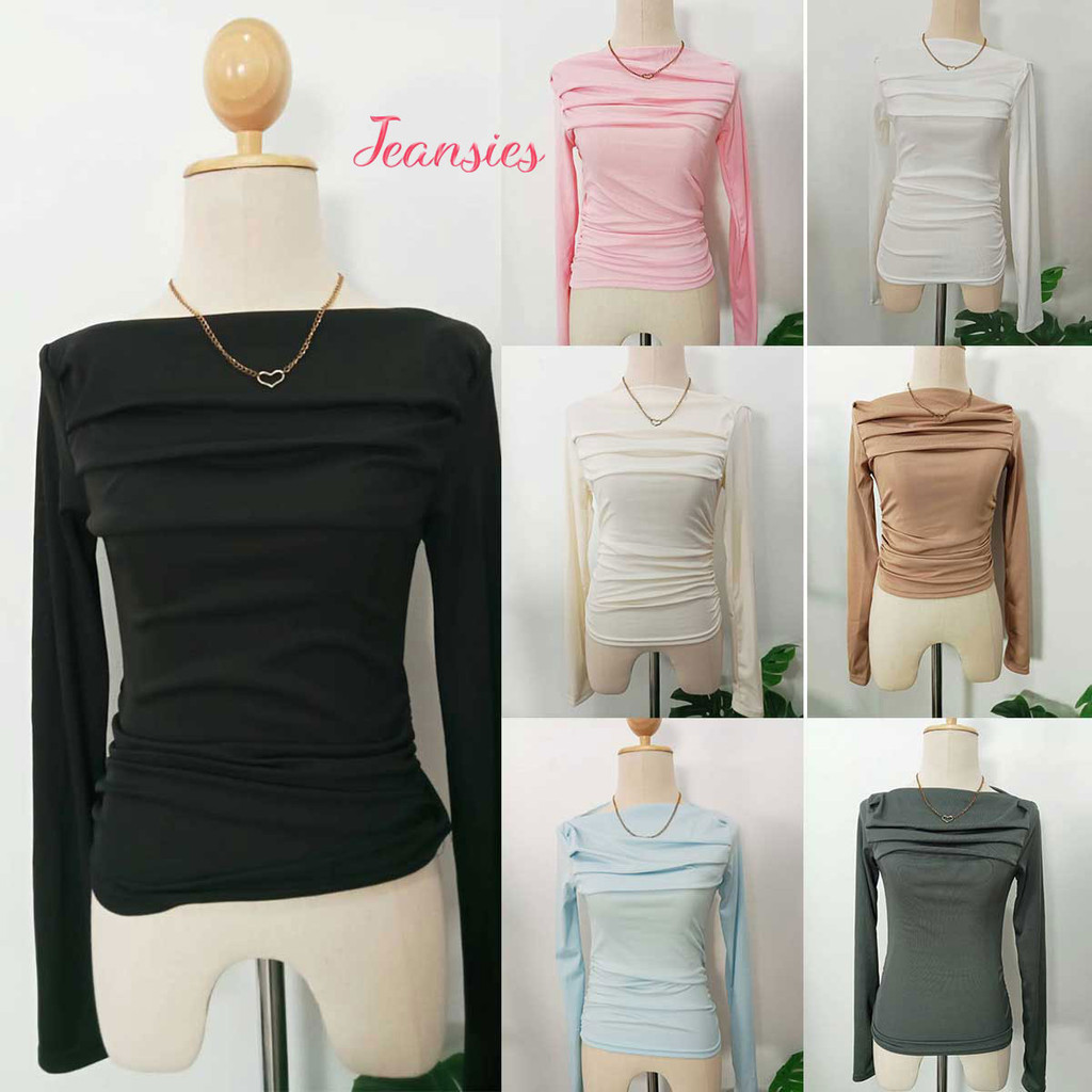 เสื้อยืดแขนยาว เปิดไหล่ รัดรุปทรงสวย ผู้ดี สวยสุดๆ