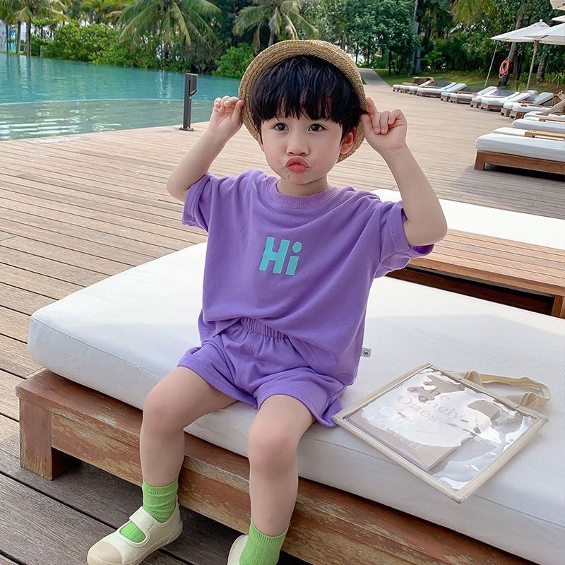 [ML] ชุดเสื้อแขนสั้น แฟชั่นฤดูร้อน สําหรับเด็กผู้ชาย 80-130 ซม.