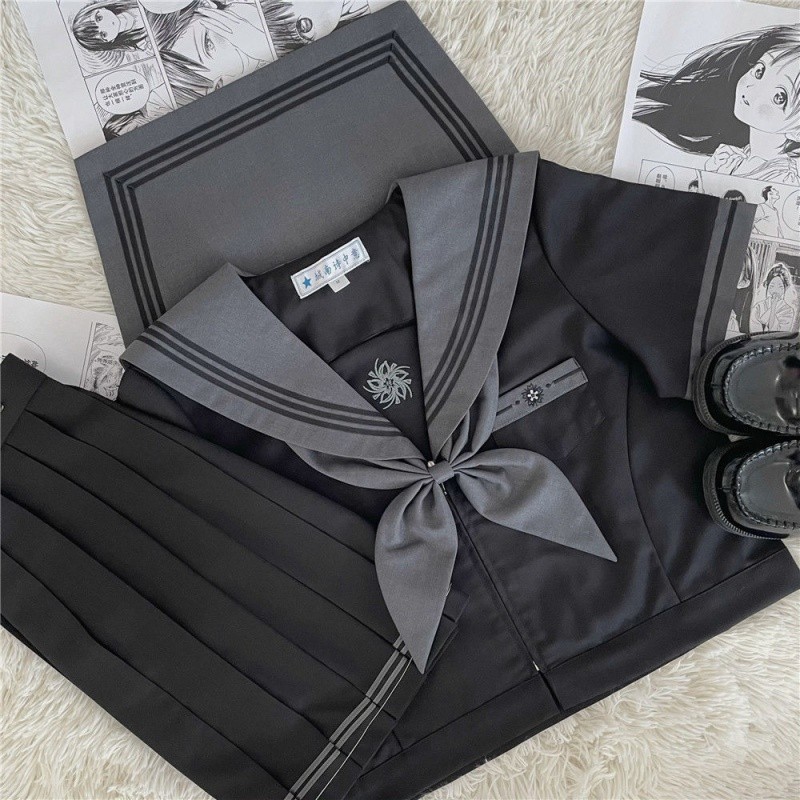 ชุดเครื่องแบบกะลาสี Jk แขนสั้น สองชิ้น สไตล์ญี่ปุ่น สําหรับเด็กผู้หญิง - รูปที่ 5