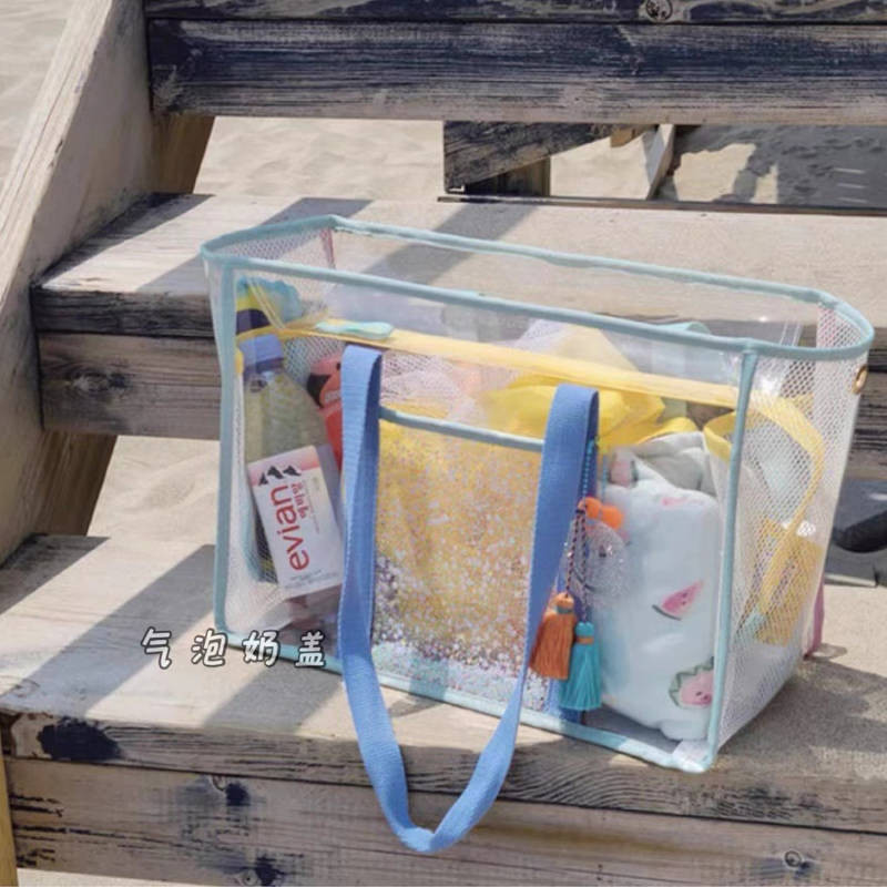 SENSES// Beach Bag Handbag Large Capacity Pvc Transparent Beach Bag Beach Bag Ins Style Travel Shoul