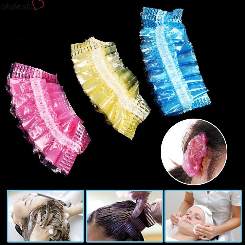Okdeals ถุงพลาสติกครอบหู กันน้ํา แบบใช้แล้วทิ้ง สําหรับร้านเสริมสวย