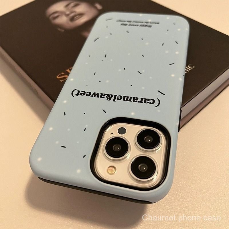 เคสโทรศัพท์มือถือ ฟิล์มสองชั้น กันกระแทก ลายภาษาอังกฤษ สีฟ้านม สําหรับ Iphone 15 11 14 13promax xr