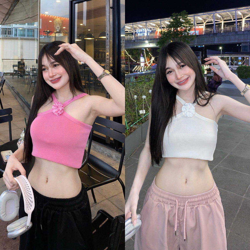 Aurora พร้อมส่ง (รูปถ่ายจากงานจริง) เสื้อกล้ามข้ามHalterneckเซ็กซี่ รายละเอียดเชือกแขวนคอ Y8909
