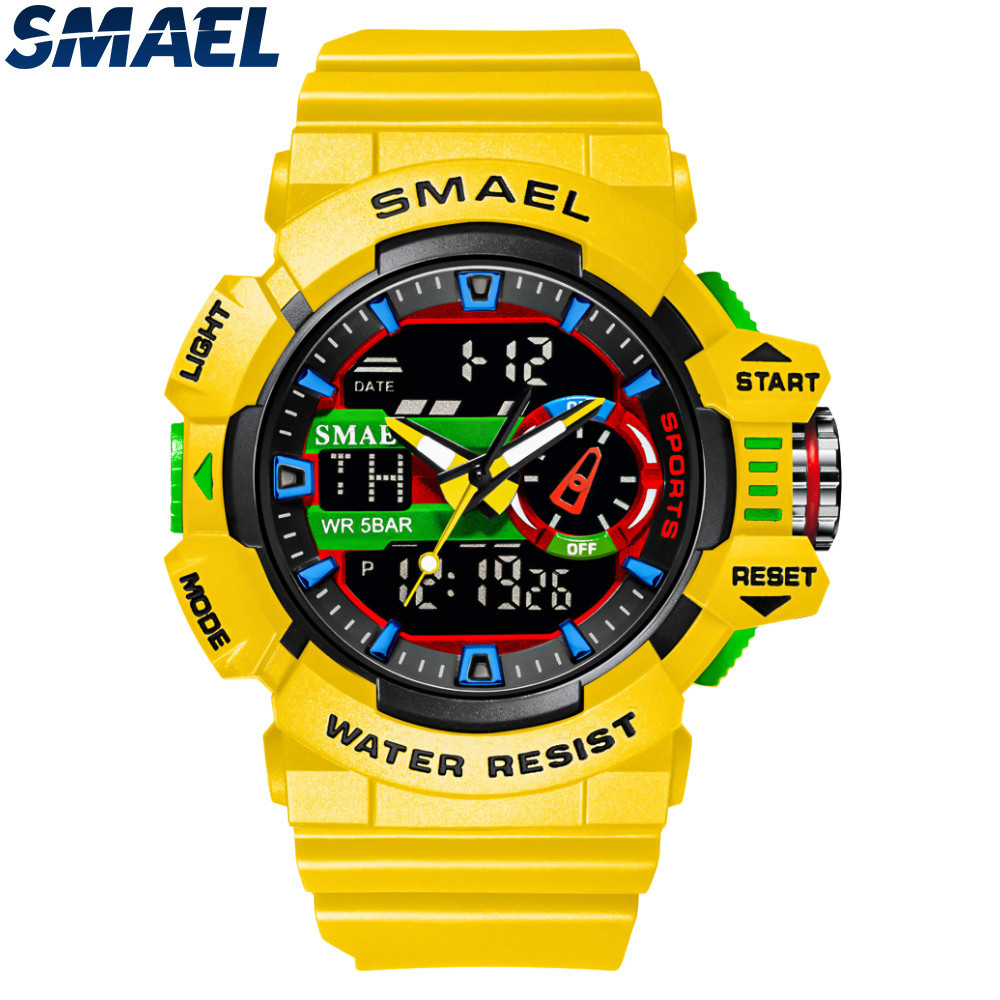 Smael 8043 นาฬิกาข้อมืออิเล็กทรอนิกส์ อเนกประสงค์ กันน้ํา แสดงผลคู่ สําหรับผู้ชาย
