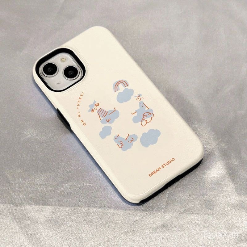 เคสโทรศัพท์มือถือ ฟิล์มสองชั้น ลายก้อนเมฆน่ารัก สีรุ้ง เรียบง่าย สําหรับ iPhone 13 11 RBT9