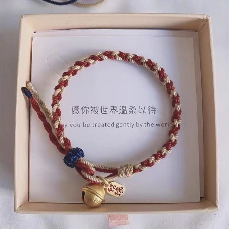 สร้อยข้อมือกระดิ่ง สร้อยข้อมือสตริงสีแดง สร้อยข้อมือทอมือ สร้อยข้อมือคู่ที่ปลอดภัย สร้อยข้อมือของขวัญวันหยุด สร้อยข้อมือ