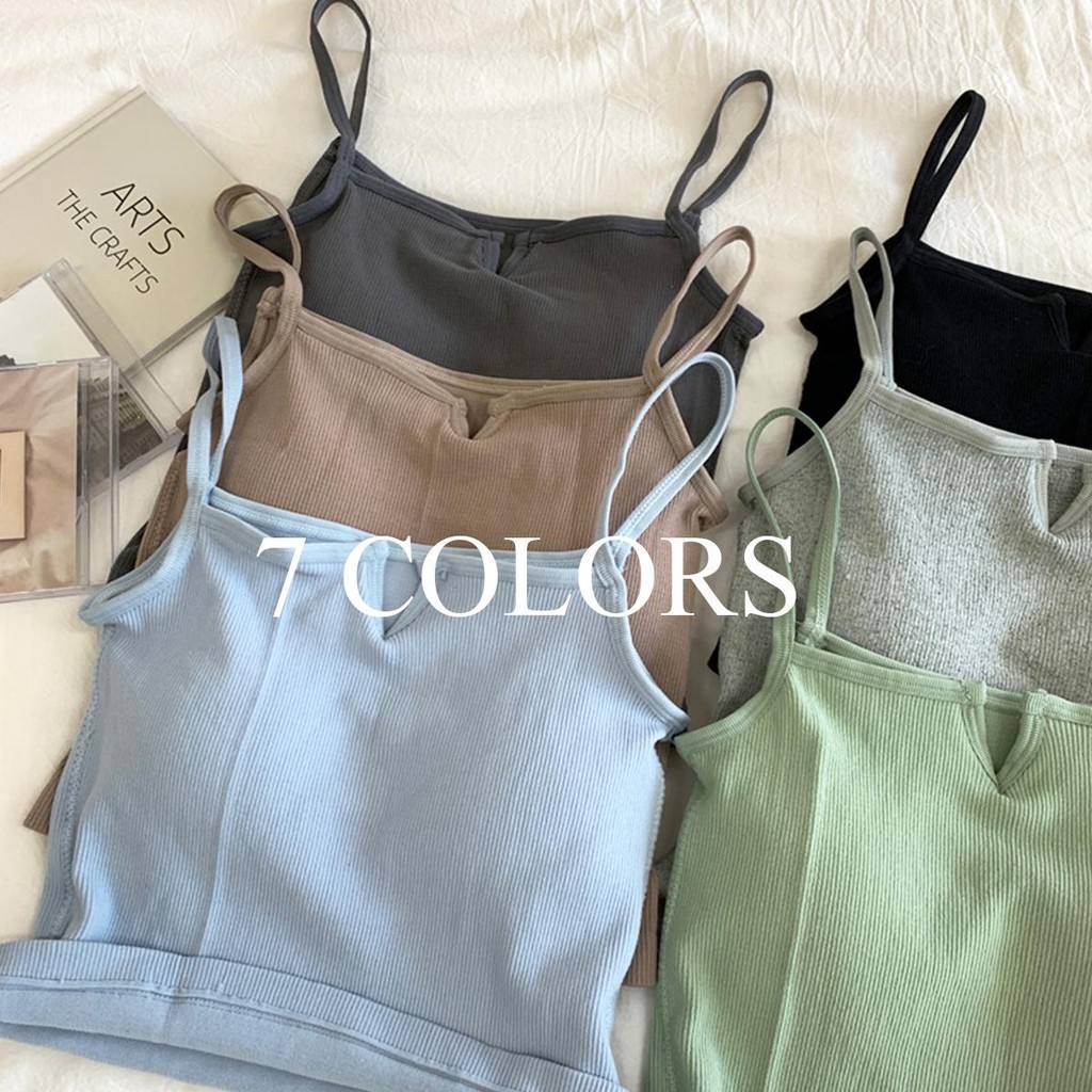 KOKO X6699❤️เสื้อสายเดี่ยวน่ารัก เสื้อครอป สไตล์เกาหลี ทรงเข้ารูป ผ้าถัก สีทึบ 7สี