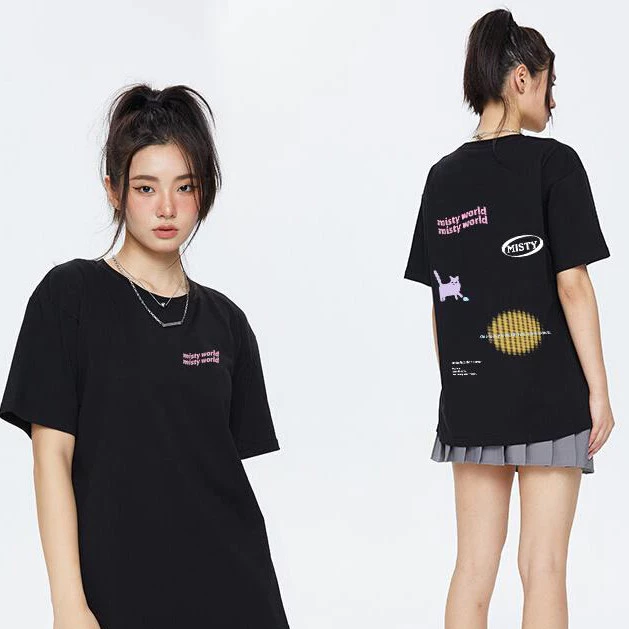 (จัดส่งตลอด 24 ชั่วโมง)Angle Official เสื้อยืดแขนสั้นโอเวอร์ไซส์ผู้หญิง พิมพ์ทั้งหน้าหลัง สไตล์เกาหลีมินิมอล T106