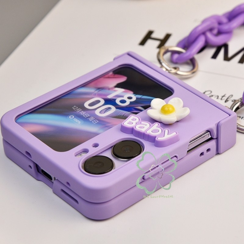 เคสแข็ง ลายดอกไม้ 3D กันกระแทก พร้อมสายโซ่คล้องข้อมือ รูปที่ 4