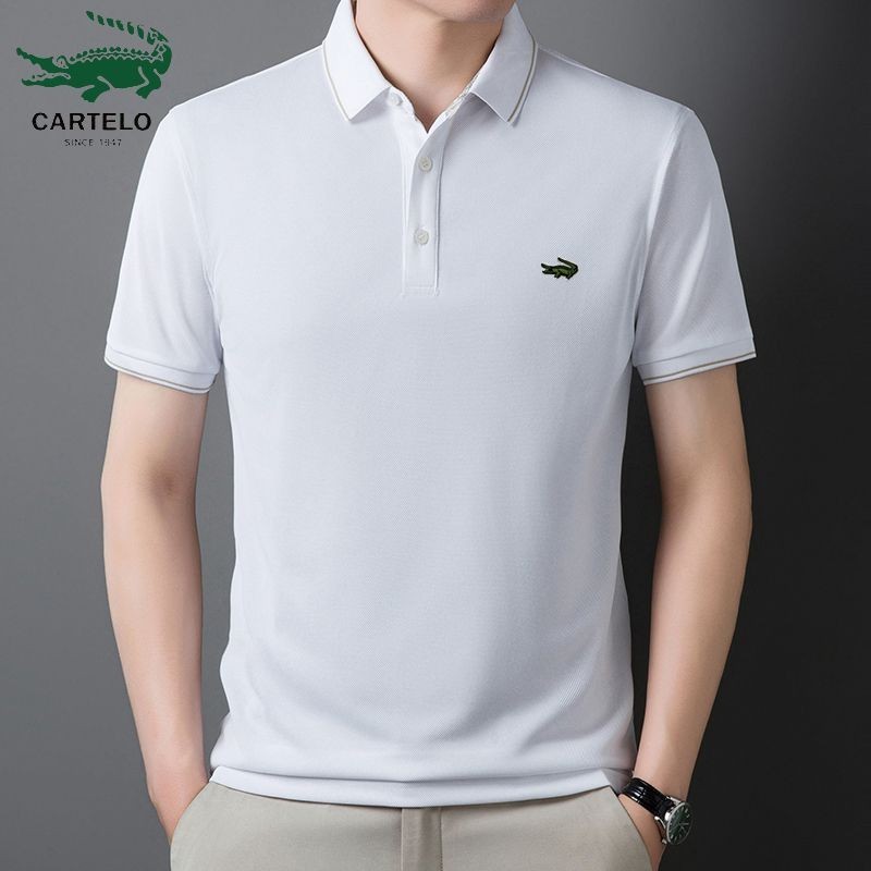 เสื้อโปโล ตัวสั้น ลายหนังจระเข้ ทรงหลวม พลัสไซซ์ S-5XL สําหรับผู้ชาย