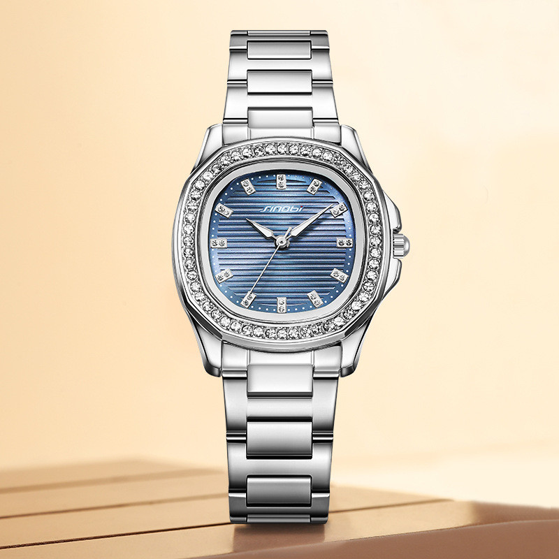 Sinobi Women's Watch Good-looking Nautilidae Diamond Square Watch Retro Luminous Steel Strap Women's Watch