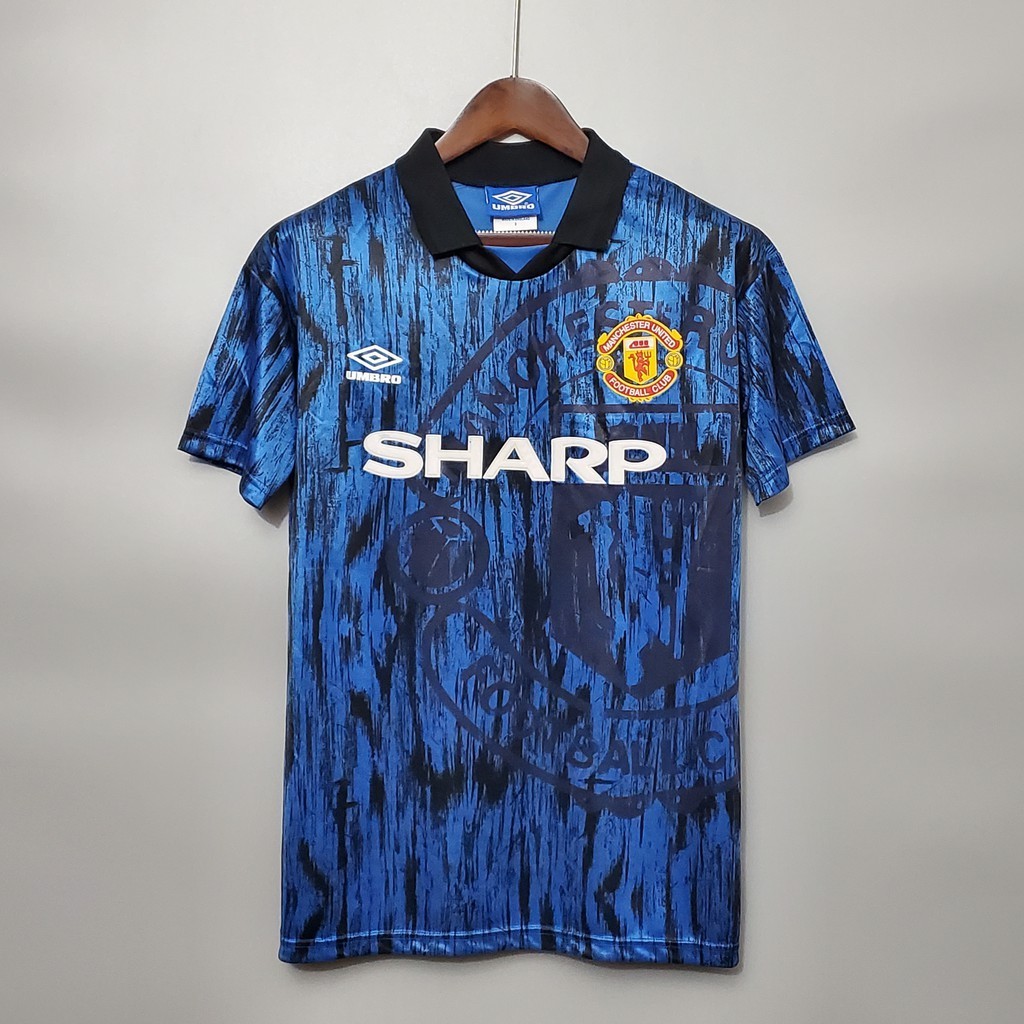 เสื้อกีฬาแขนสั้น ลายทีมชาติฟุตบอล Man U 92-93 ชุดเยือน สไตล์เรโทร