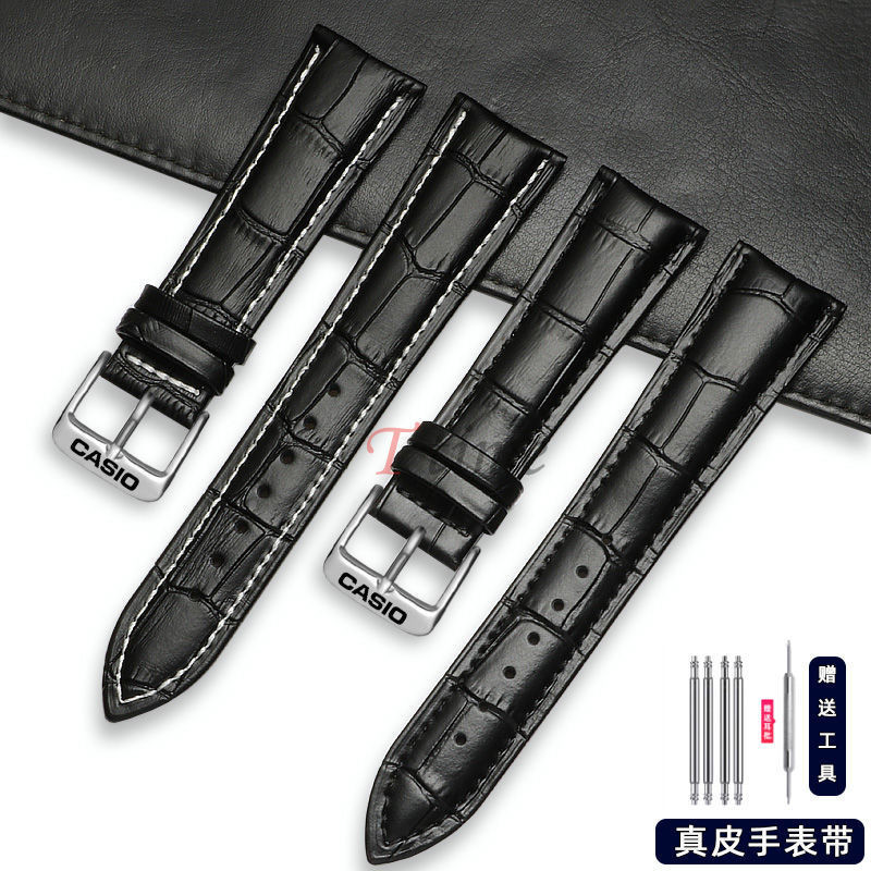 สายนาฬิกาข้อมือ หนังวัวแท้ หัวเข็มขัด สําหรับ Casio MTP1375 1183 1303 1370 1384 18 มม. 19 มม. 20 มม. 21 มม. 22 มม. 24 มม.