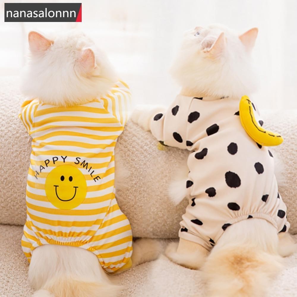 Nanasn| ชุดนอนจั๊มสูท ลายการ์ตูนน่ารัก ขนาดเล็ก กลาง และกลาง ลายทาง แฟชั่นฤดูใบไม้ผลิ และฤดูใบไม้ร่วง สําหรับสัตว์เลี้ยง สุนัข แมว G8O9