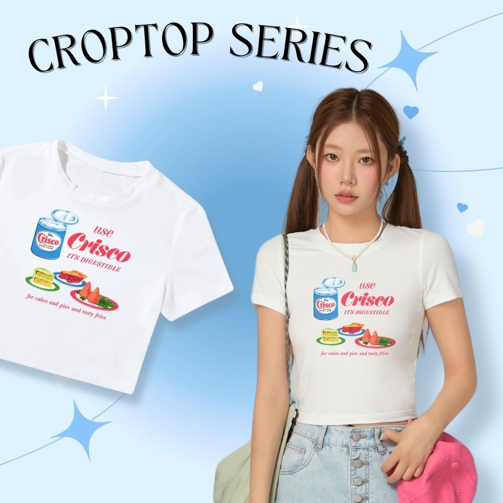 TT1 เสื้อครอป ผ้าCOTTON100%ลาย"Crisco" เนื้อผ้าเกรดพรีเมียม คอกลม ใส่สบาย