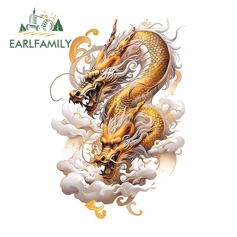 Earlfamily สติกเกอร์ไวนิล ลายการ์ตูนมังกรทอง 13 ซม. กันรอยขีดข่วน สําหรับติดตกแต่งรถยนต์ รถจักรยานยนต์