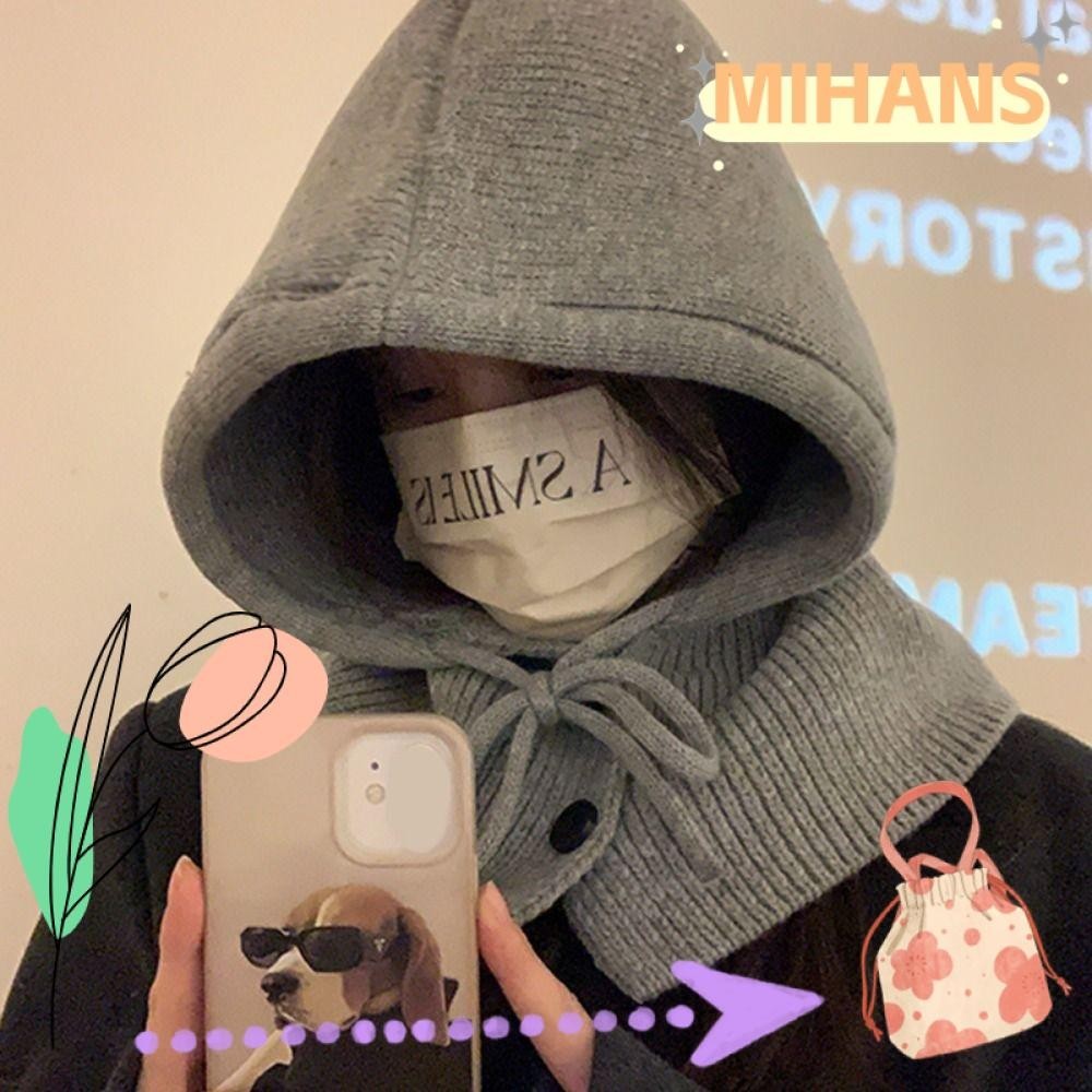 Mih หมวกไหมพรมถัก มีฮู้ด ป้องกันหู กันลม แฟชั่นฤดูหนาว สําหรับผู้หญิง