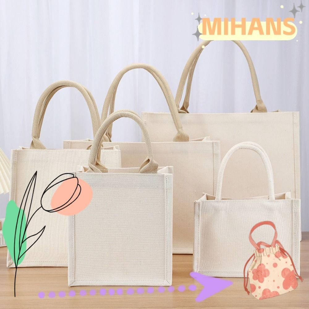Mih กระเป๋าผ้าแคนวาส พับได้ จุของได้เยอะ สีเบจ ใช้ซ้ําได้ DIY