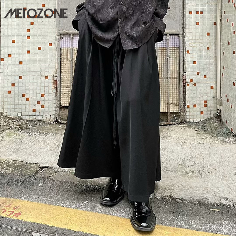 Metozone กางเกงขากว้าง ทรงหลวม สไตล์จีน ซามูไร แฟชั่นสําหรับผู้ชาย
