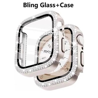 Bling Glass + สําหรับ Apple Watch กรณี 42 มม.46 มม.40 มม.41 มม.44 มม.45 44 มม.ผู้หญิงเพชรกันชน + หน้าจอสําหรับ i-watch series 11 10 7 9 8 5 6 SE