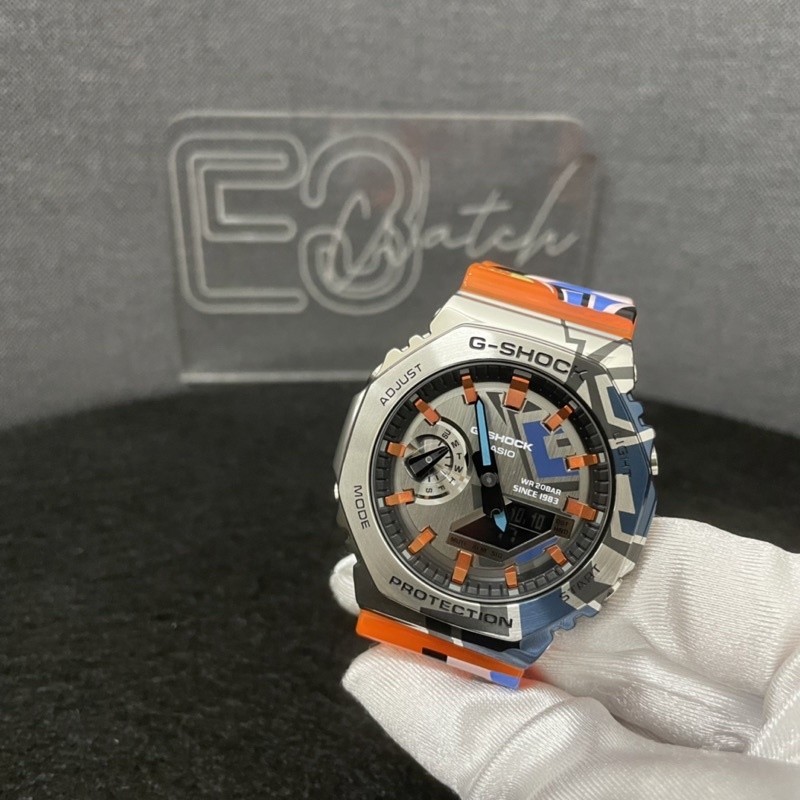 นาฬิกาเหล็ก GM2100SS-1A Street Graffiti เหล็กกีฬานาฬิกาสติกเกอร์กันน้ํา GM-2100SS-1A unisex สายนาฬิก