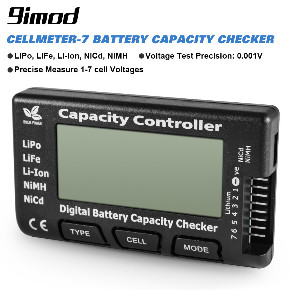 9imod เครื่องวิเคราะห์แรงดันไฟฟ้าแบตเตอรี่ดิจิทัล LiPo LiFe Li-ion NiMH 7 ก้อน