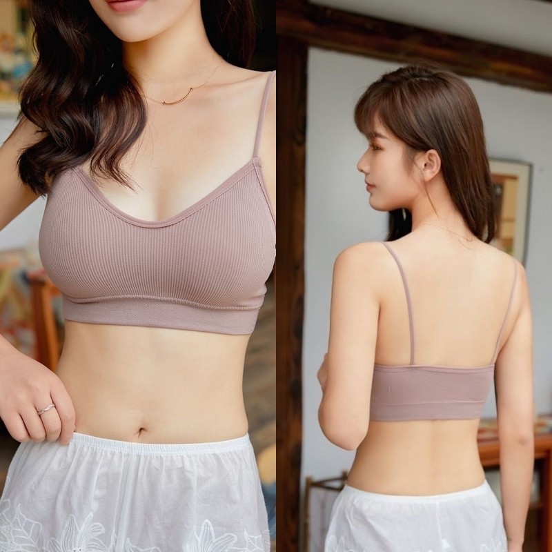 NY005 สปอร์ตบรา สายเดี่ยวผ้าร่อง🏖️เสื้อครอป แบบสวม มี7สี มีฟองน้ำ บราสายเดี่ยว บราผ้านิ่ม บราไร้ขอบ