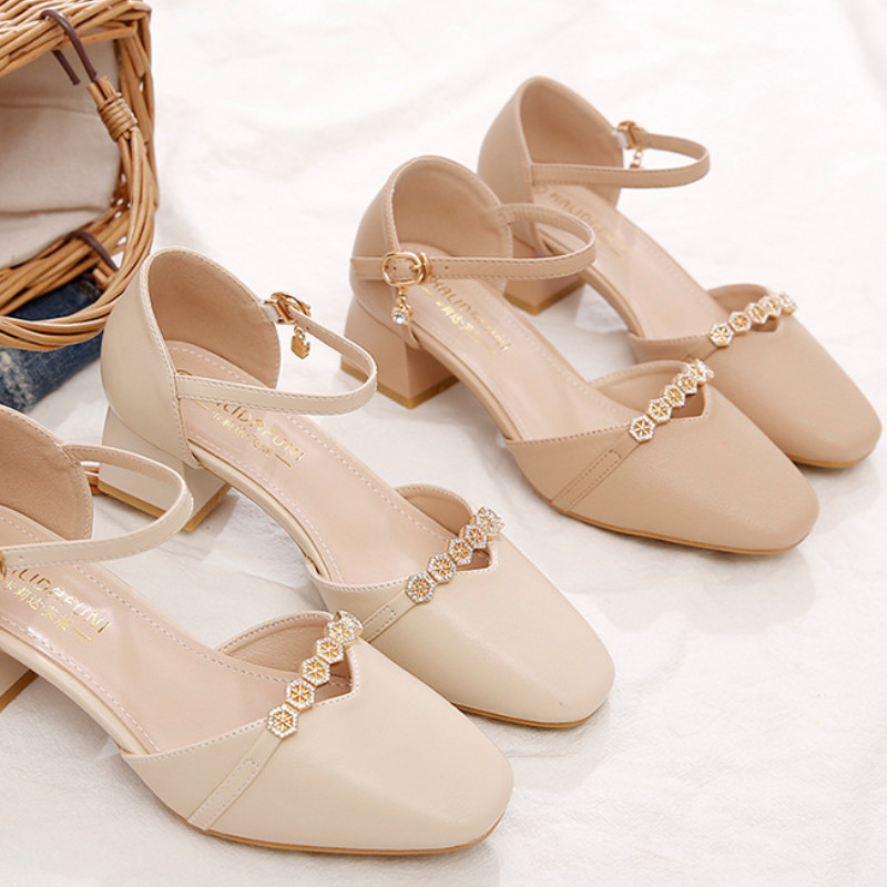 รองเท้าส้นสูงผู้หญิงสไตล์เกาหลี หัวปิด ส้นสูง 4 ซม. น้ำหนักเบาใส่สบาย
