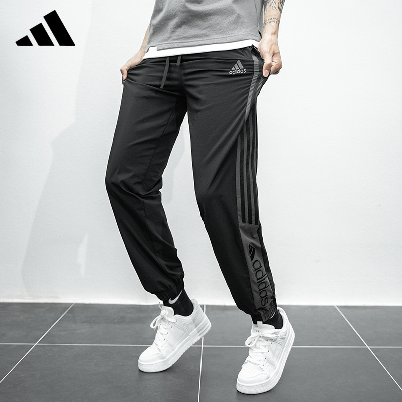 Adidas ของแท้ 100% กางเกงลําลอง ขากว้าง กันน้ํา ปักลายโลโก้ สําหรับวิ่งจ๊อกกิ้ง กลางแจ้ง