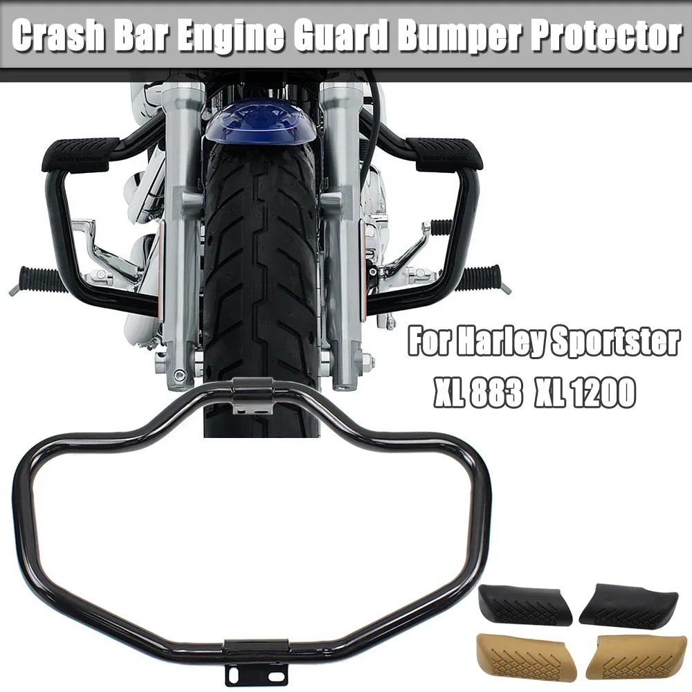 สีดํารถจักรยานยนต์ Highway Crash Bar ด้านหน้าเครื่องยนต์สําหรับ Harley Sportster 1200 883 XL 48 72 เ