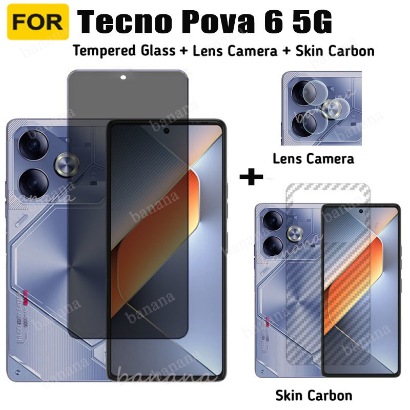 Tecno Pova 6 ฟิล์มกระจกนิรภัยกันรอยหน้าจอ และกล้อง คาร์บอนไฟเบอร์ กันแอบส่อง สําหรับ Pova 6 Pro 5G 3 in 1