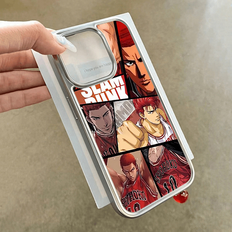 เคสโทรศัพท์ลายการ์ตูน Slam Dunk อนิเมะญี่ปุ่น สำหรับ iPhone 16 Pro Max 7/8 Plus XR XS Max 16 Plus โปร่งใส 15 Pro Max 14 Pro Max เคสป้องกัน 11 15 14 13 12 16 Pro เคลือบด้วยไฟฟ้า ทนทานต่อสิ่งสกปรก