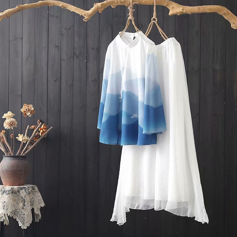 ซูเวนจIII [874 ครั้งซ้ํา] เดี่ยว/สองชิ้นสไตล์จีน เซน ปรับปรุง ฮันฟู องค์ประกอบกระโปรงฤดูใบไม้ผลิฤดูร