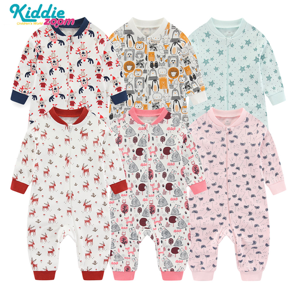 Kiddiezoom 1 ชิ้น Unisex ซิปเด็กทารก Romper ผ้าฝ้าย 100% แขนยาวชุดเด็กทารก