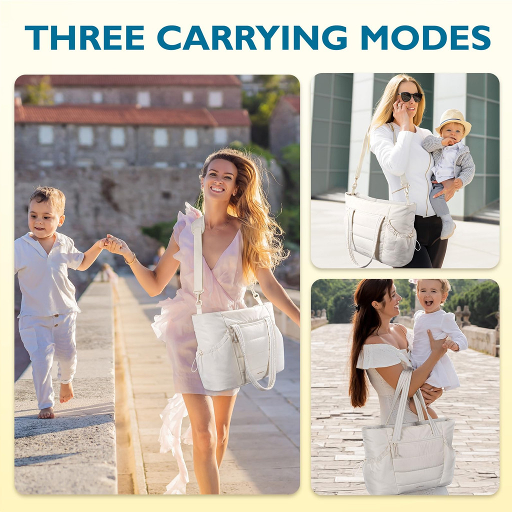 Nokr 2024 กระเป๋าผ้าอ้อมกันน้ําความจุขนาดใหญ่- Baby Tote Organizer พร้อมสายรัดรถเข็นเด็กและกระเป๋าหุ้มฉนวน Travel Hospital Essentials + แผ่นรองเปลี่ยนฟรี