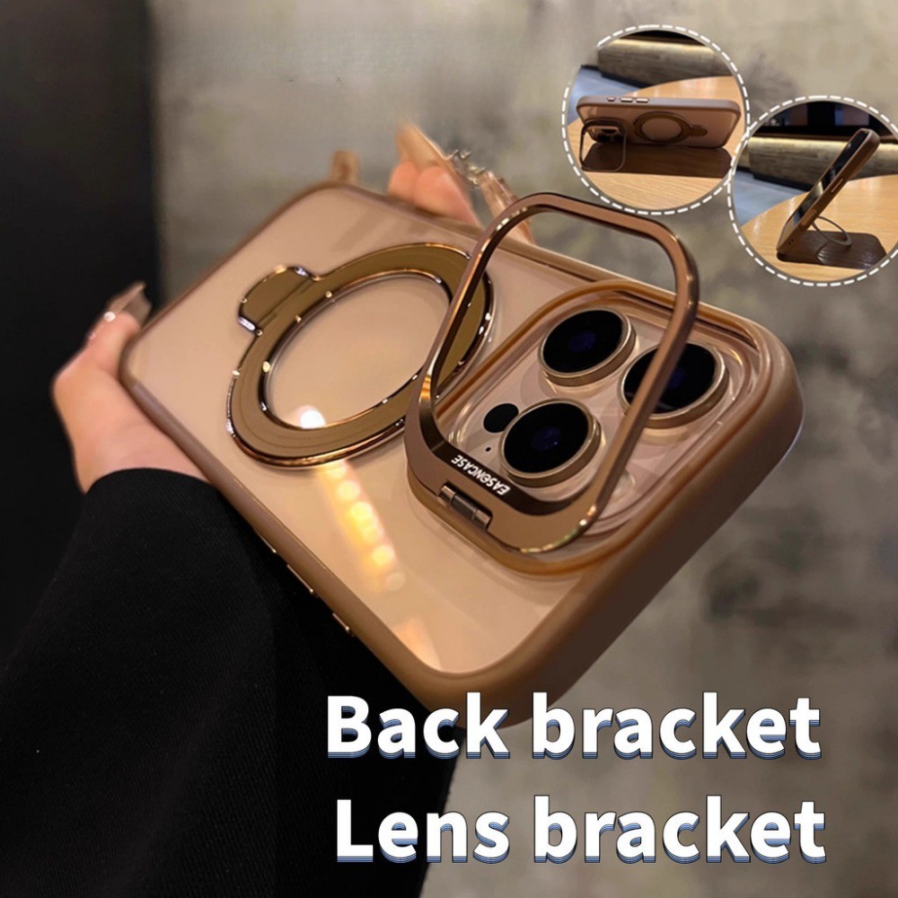 ทะเลทรายไทเทเนียมทองคู่ยืนแม่เหล็กกรณีโทรศัพท์สําหรับ ไอโฟน 16 11 12 13 14 15 มือโปร สูงสุด 16บวกด้วยเลนส์ฟิล์มป้องกันปลอกกันกระแทกป้องกันการตกฮาร์ดปกหลัง