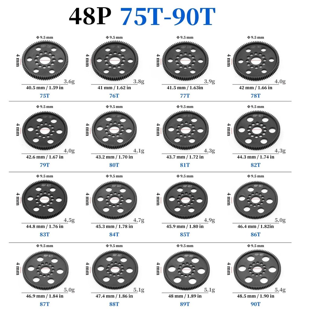 4PCS POM 48P Spur เกียร์เกียร์หลัก 75T 78T 82T 85T 88T 90T สําหรับ 3Racing Sakura S XI XIS CS D4 D5 