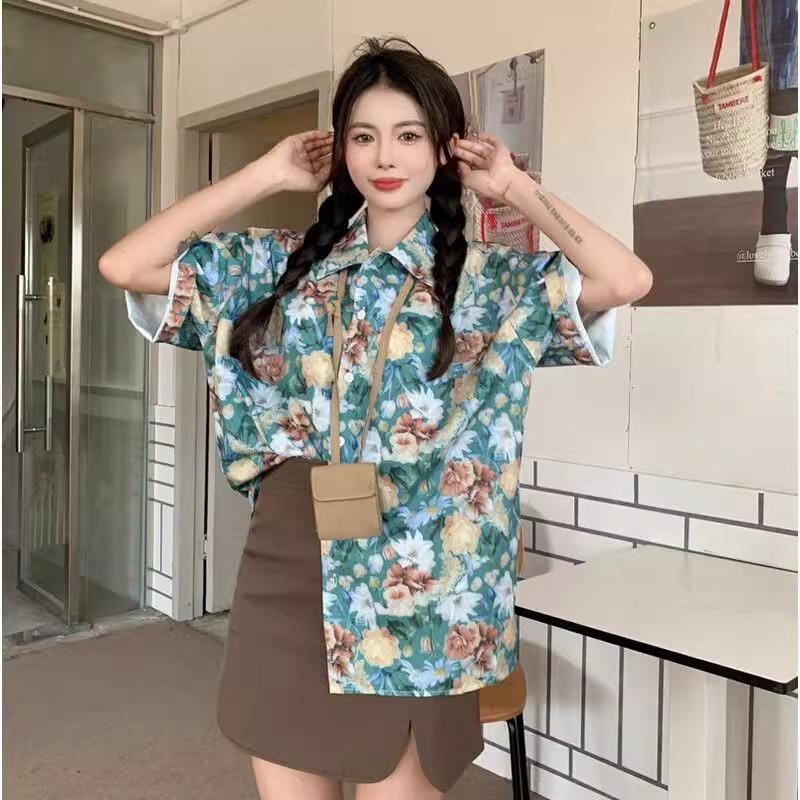 ohho เสื้อฮาวาย W313 แขนสั้น ทรงหลวม ลายดอกไม้ thumbnail 4