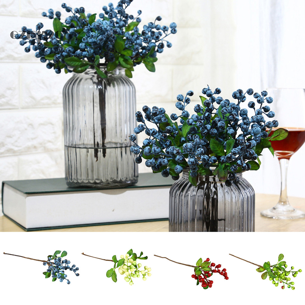 [GZMJ] พืชประดิษฐ์ Faux สี Berry สาขาปลอมบลูเบอร์รี่ Stem สําหรับ Home Hotel Cafe