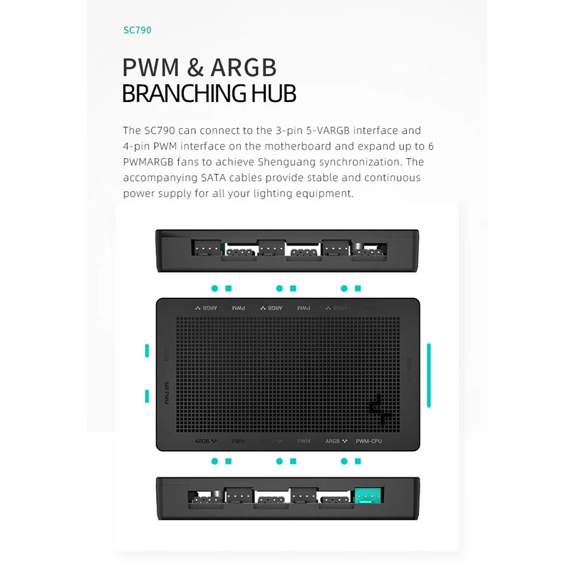 Deepcool ARGB HUB SC700 12-PORT ARGB HUB SC790 2 in 1 6PWM & 6ARGB SATA Power Control เชื่อมต่อ ราคา ถูกที่สุด ดีลบีเคเค แกลเลอรีภาพที่ 2