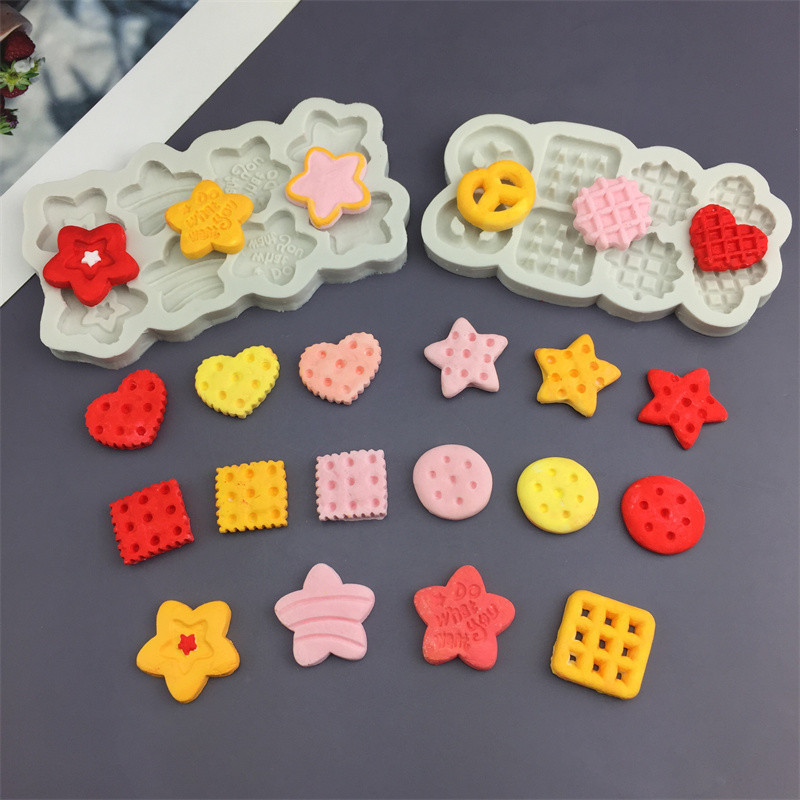 Square Heart Star คุกกี้บิสกิตแม่พิมพ์ซิลิโคนเครื่องมืออบแม่พิมพ์ตกแต่ง