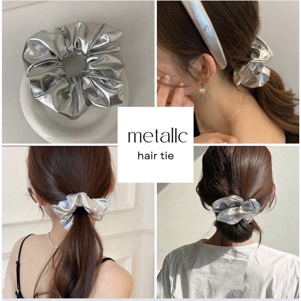 metalic hair tie ยางมัดผม Y2K โบว์ติดผม H104