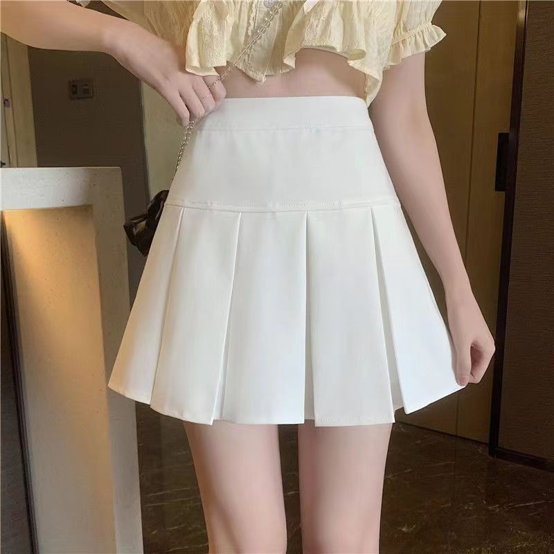 【พร้อมส่ง】กระโปรงพลีท เอวสูง ทรงเอ ลําลอง สไตล์วินเทจอเมริกัน พร้อมกางเกงเซฟตี้ สําหรับผู้หญิง