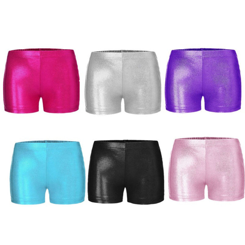 Gymnastic Bottoms Glitter Ballet Dance Shorts Metallic Spandex Shorts สําหรับเด็กผู้หญิง