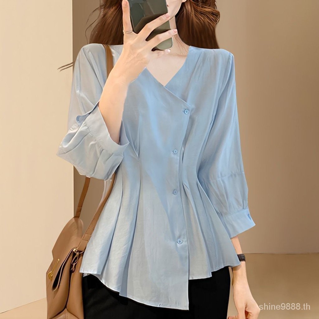 เสื้อท็อป เข้ารูป แฟชั่นฤดูใบไม้ผลิ สไตล์ฝรั่งเศส 2023 XH17