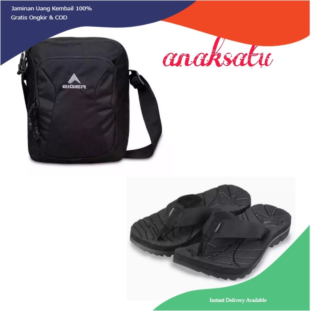 Super COMPLETE กระเป๋าสะพายข้างผู้ชาย // กระเป๋าคาดเอวผู้ชาย Eger + รองเท้าแตะผู้ชาย