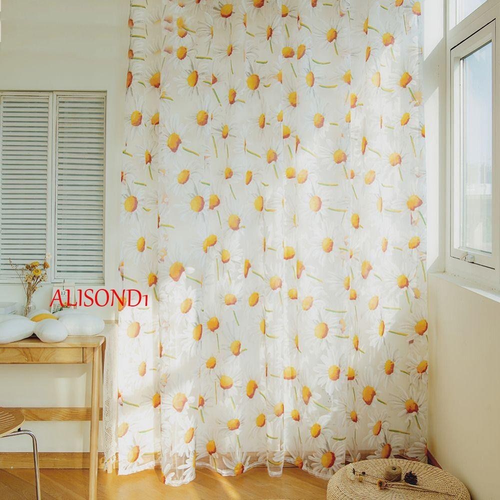 Alisond1 ผ้าม่านโปร่งแสง ลายดอกทานตะวัน ดอกเดซี่ ขนาด 100x200 ซม. สําหรับตกแต่งห้องนอน