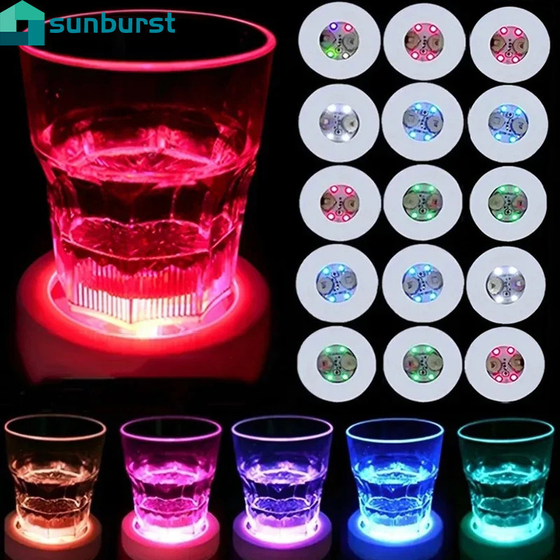 แผ่นรองแก้วเครื่องดื่ม แบบมีไฟ LED 3 โหมด สีเรืองแสง สําหรับตกแต่งแจกันแก้วค็อกเทล ปาร์ตี้ งานแต่งงาน KTV Club Bar Party